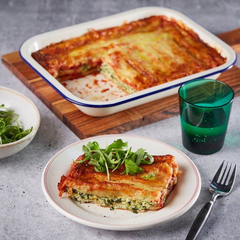 Michelle's Spinach & Ricotta Cannelloni with a piece served on a plate