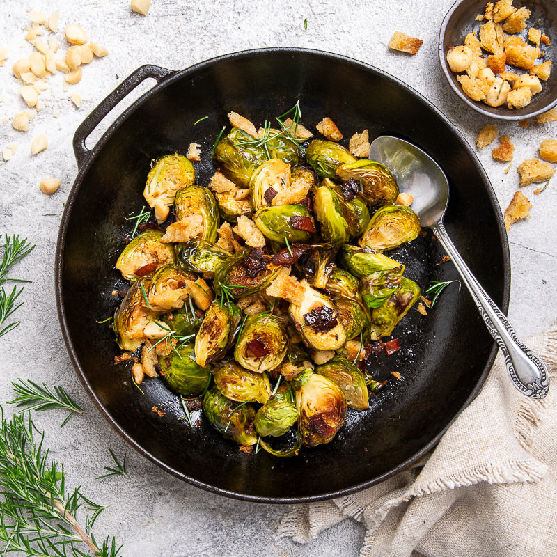 Davide&#39;s Brussels Sprout Gratin With Smokey Bacon And Macadamia Crumb