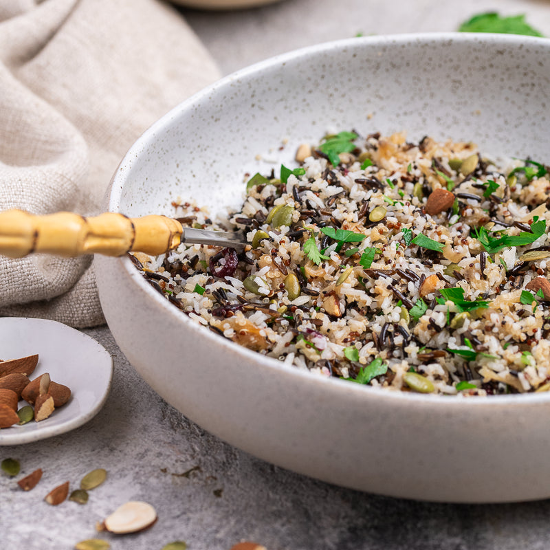 Lou's Wild Rice Salad with Roasted Nuts, Cranberries & Date Dressing (V)