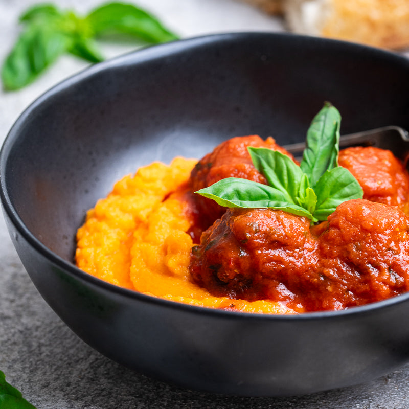 Paolo's Beef, Parmesan & Ricotta Meatballs With Sweet Potato Mash