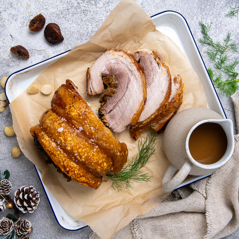 Davide&#39;s Rolled Fig &amp; Macadamia Stuffed Porchetta