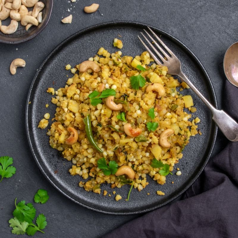 Flatlay Sabudana on a plate