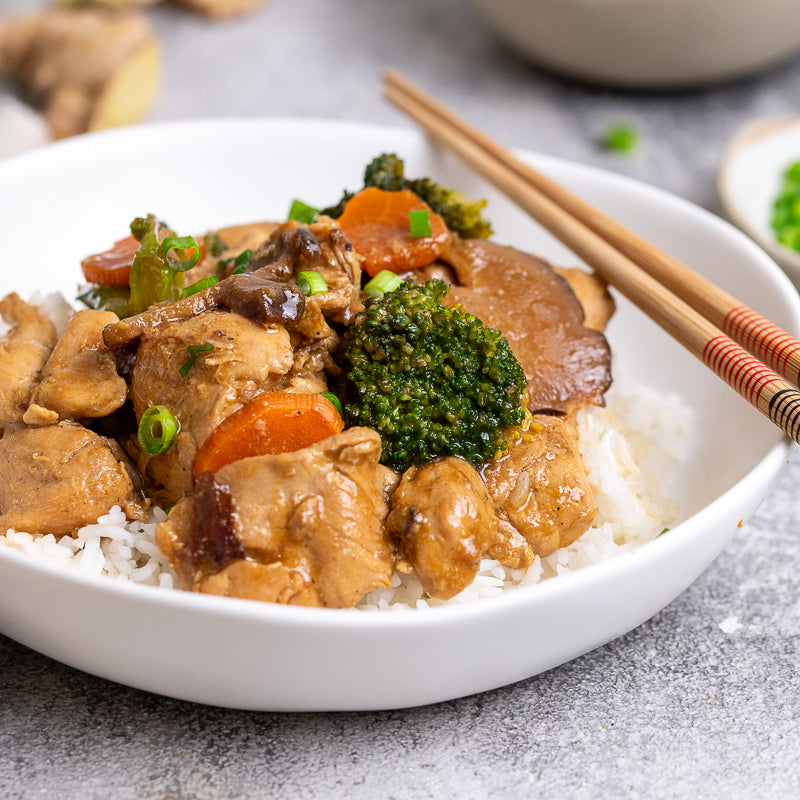 Christina's Ginger Soy Chicken in a white bowl, FoodSt