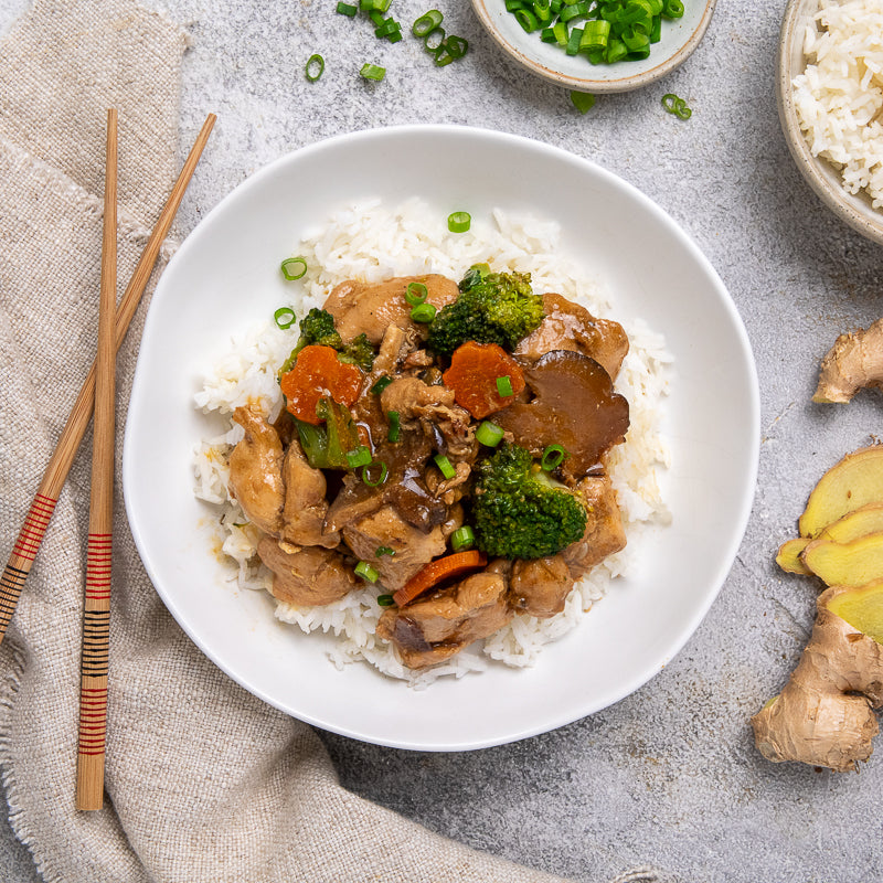 Christina's Ginger Soy Chicken in a white bowl, FoodSt