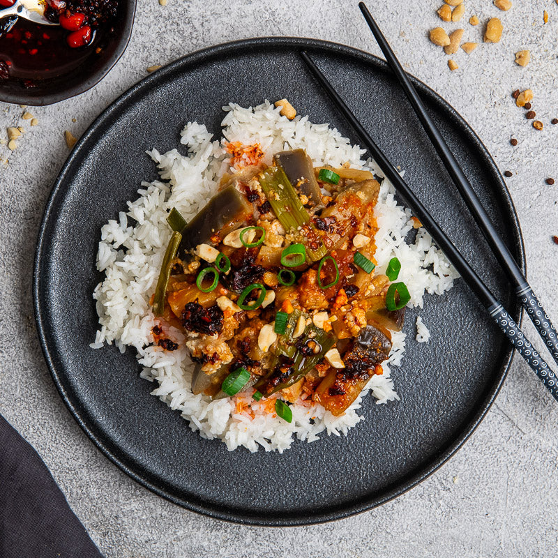 Lou's Szechuan Eggplant and Jasmine Rice