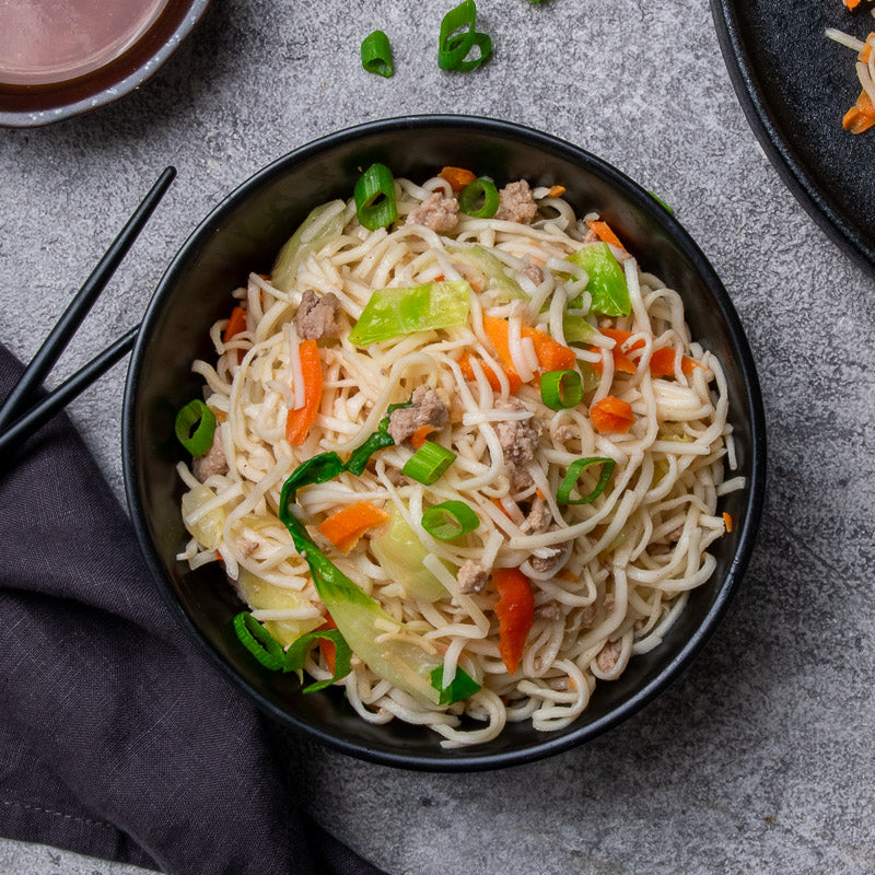 Top view of Vicky&#39;s chow mein noodles