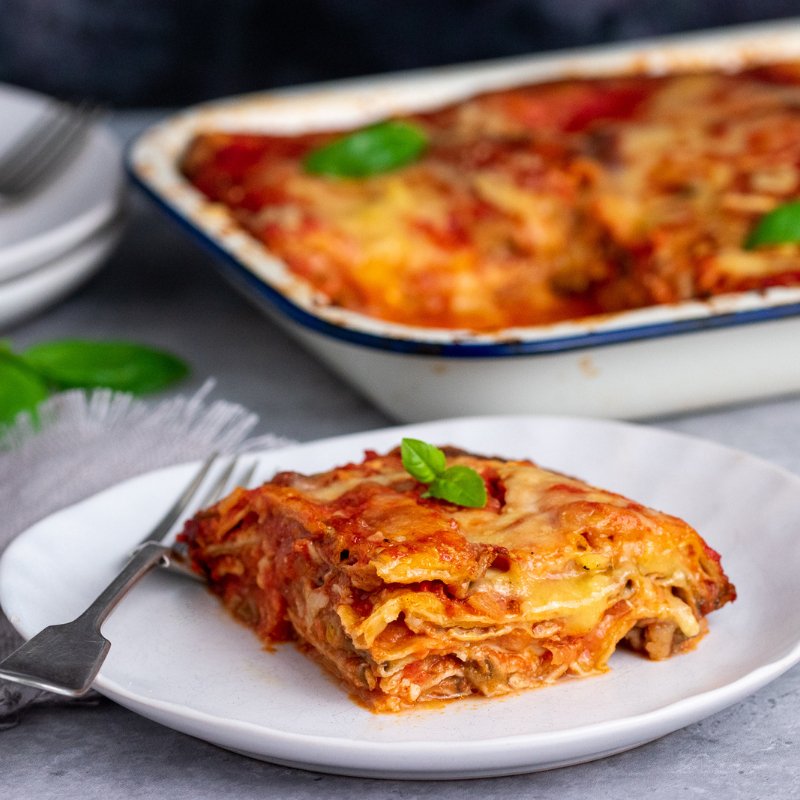 Image of Eggplant Parmigiana on a white plate