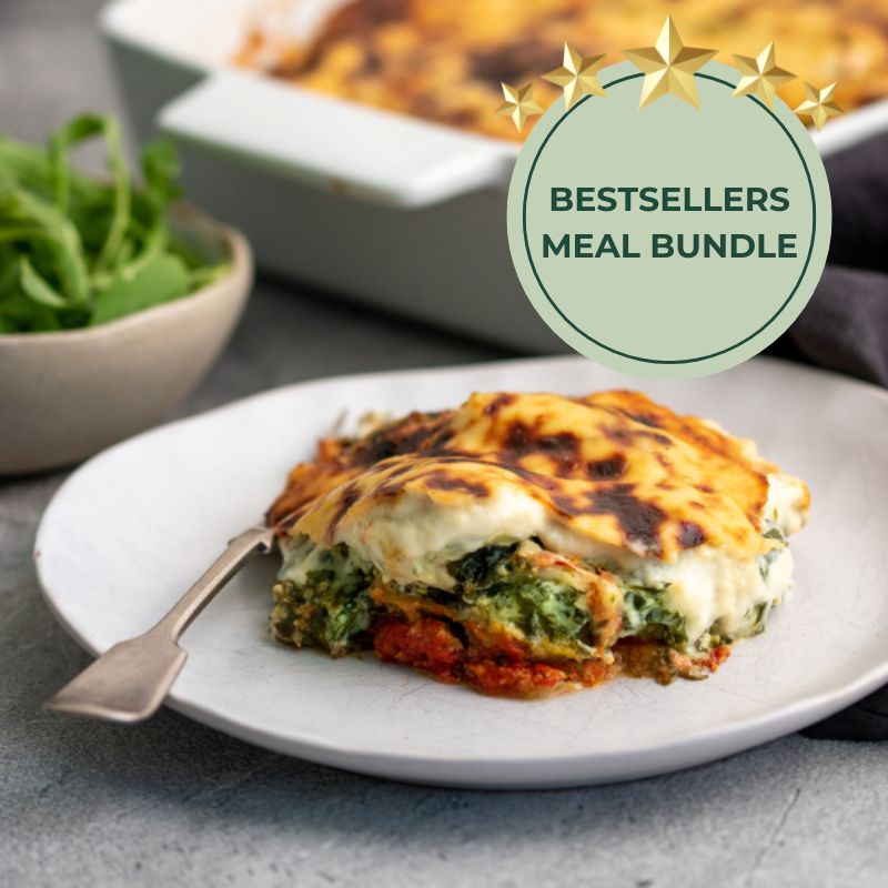 Image of Gavin&#39;s Ricotta Bake with a logo for the Bestsellers Bundle and stars