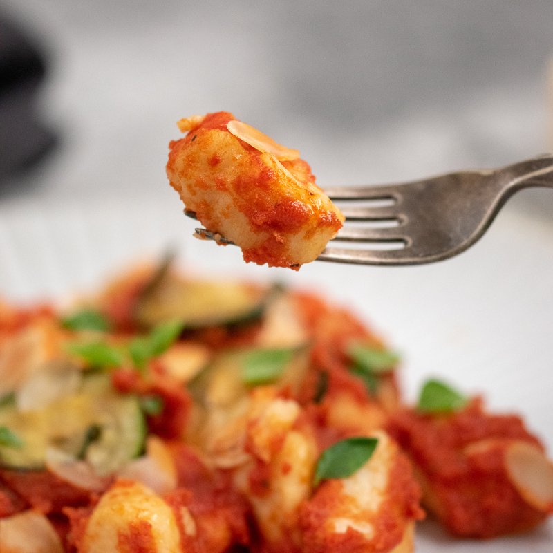 Davide&#39;s Gnocchi with Cherry Tomatoes, Zucchini and Almonds (Vg) - FoodSt