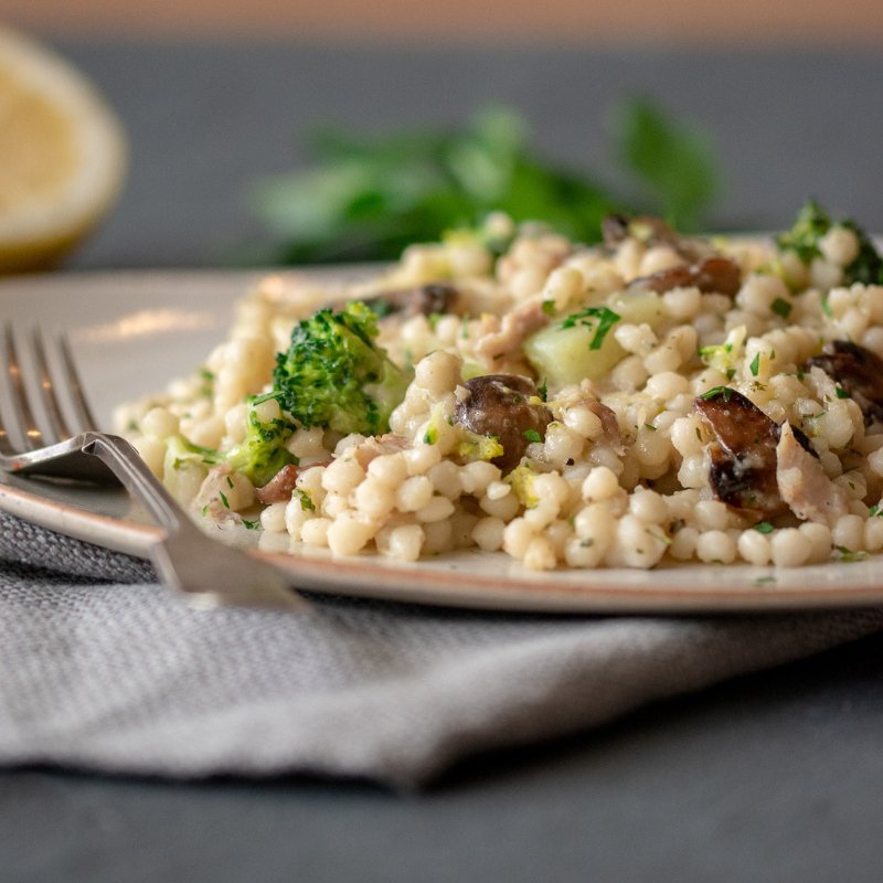 Davide&#39;s Pearl Couscous With Chicken &amp; Mushroom - FoodSt