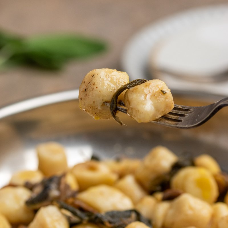 Closeup photo of Davide's burnt butter gnocchi