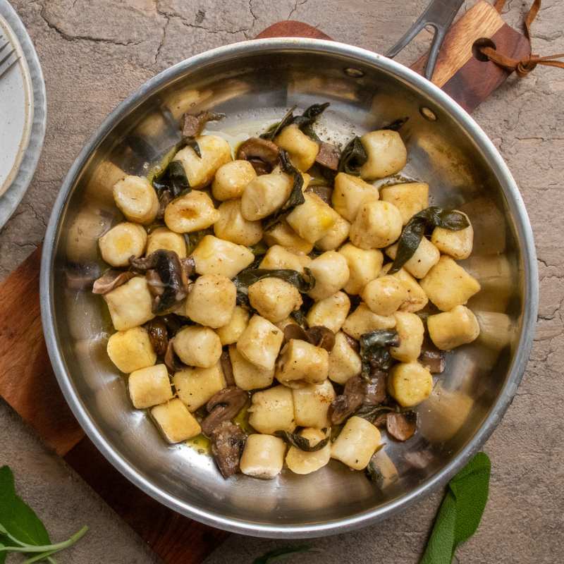 Side view of Davide's burnt butter gnocchi