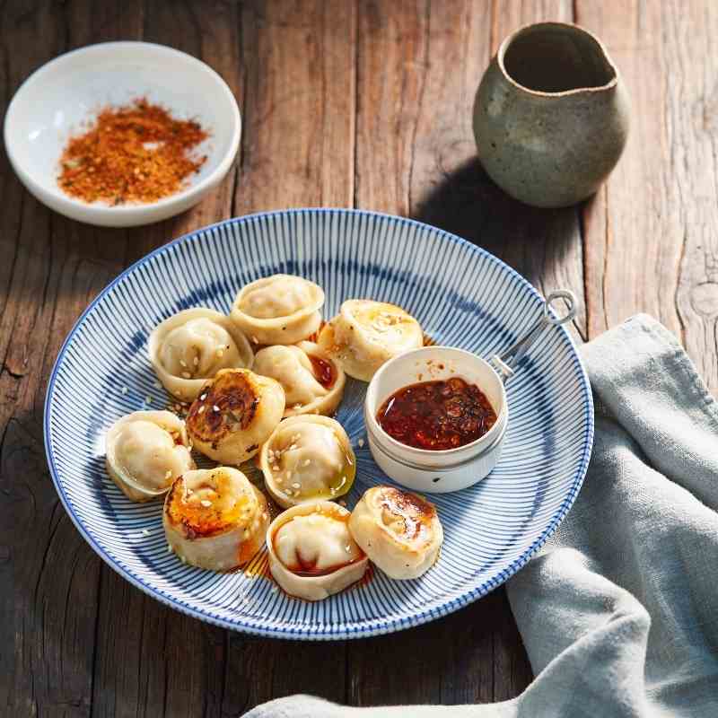 Image of Iris&#39; Chicken and Shiitake dumplings on a plate