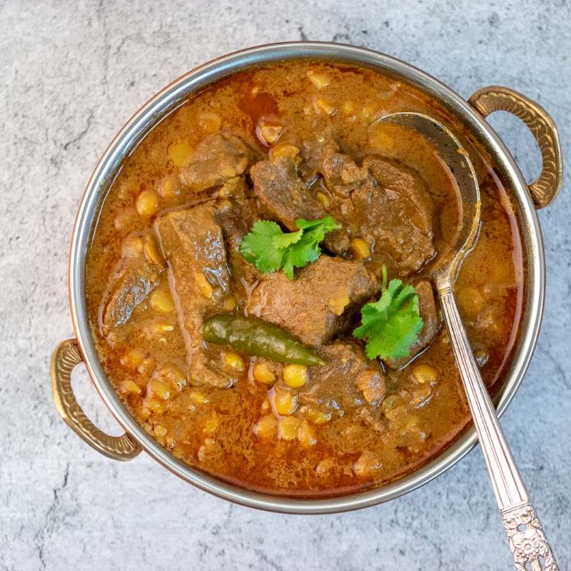 Closeup of Kazi&#39;s Beef Dal Masala Curry - FoodSt