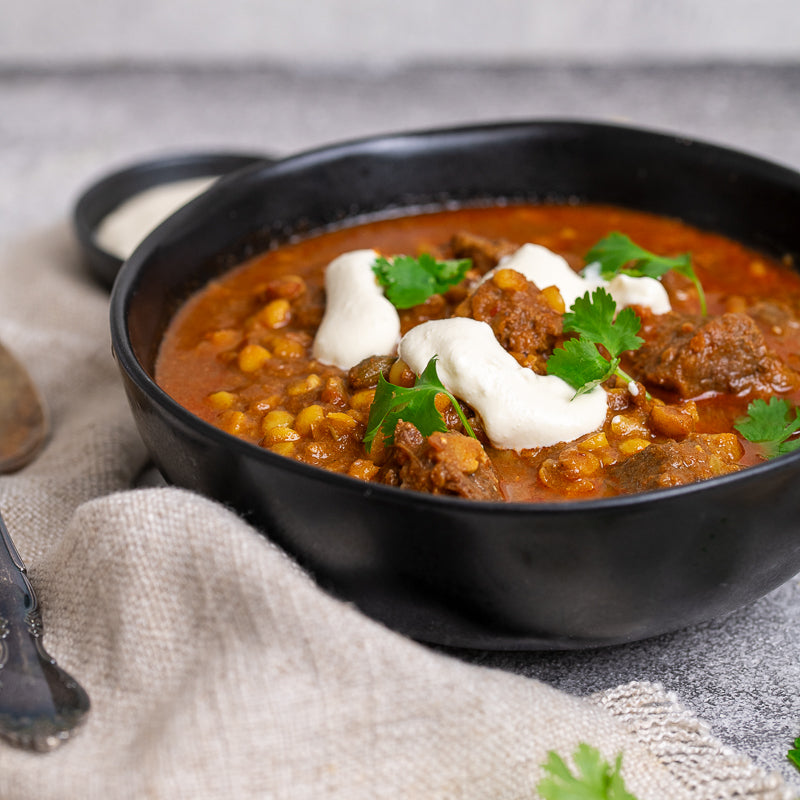 Closeup of Kazi's Beef Dal Masala Curry - FoodSt