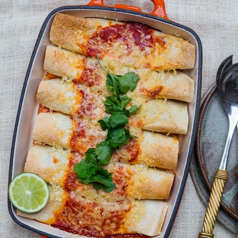 Michelle&#39;s Chicken Enchiladas in a dish 