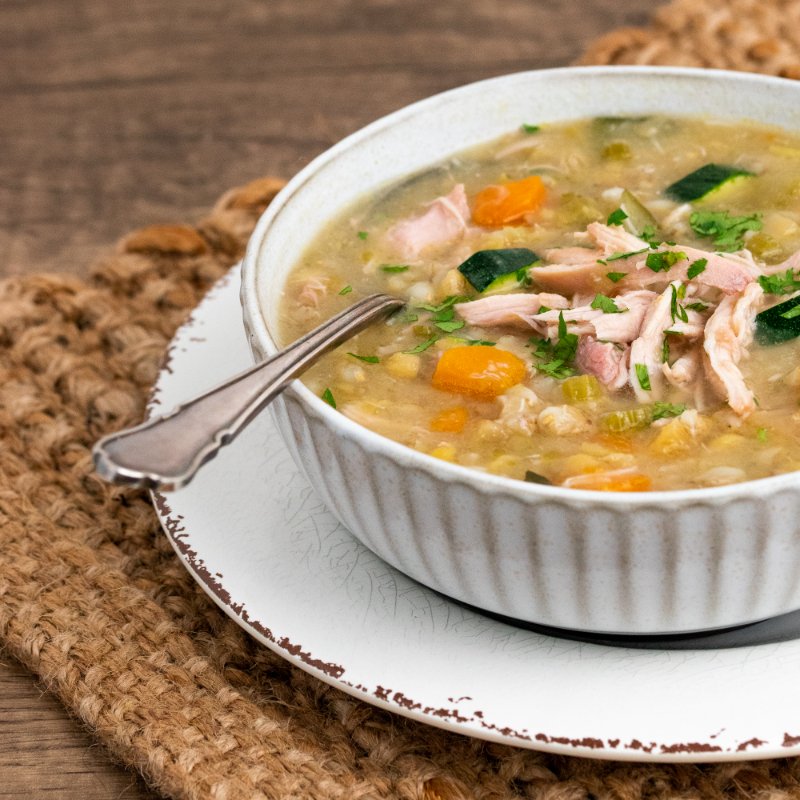 Image of Nat&#39;s Nourishing Chicken Soup in a white bowl