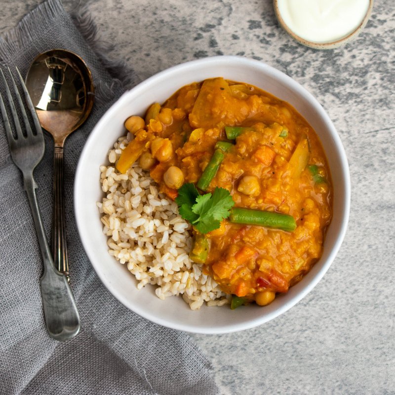 Nat's Lentil & Chickpea Curry with Brown Rice - FoodSt